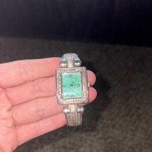 Silver Watch with Green Face